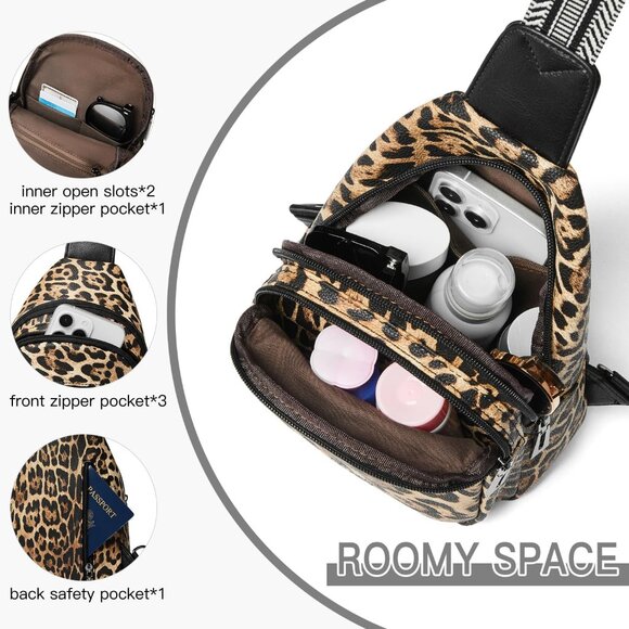 7L Sling Bag for Women Men Vegan Leather  5-leopard - Picture 4 of 9